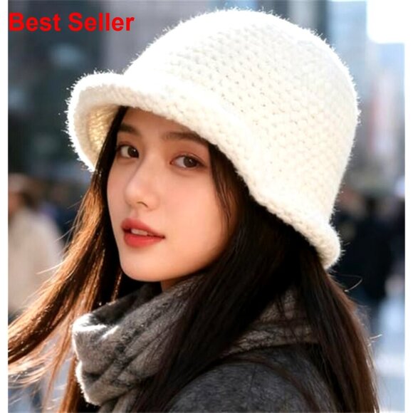 Vintage Knitted Bucket Hat, Acrylic, Winter Warm Crochet Cap main image 3
